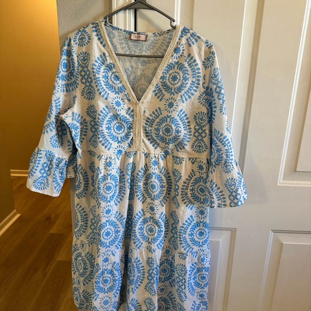 Saiph Blue and White Patterned Dress